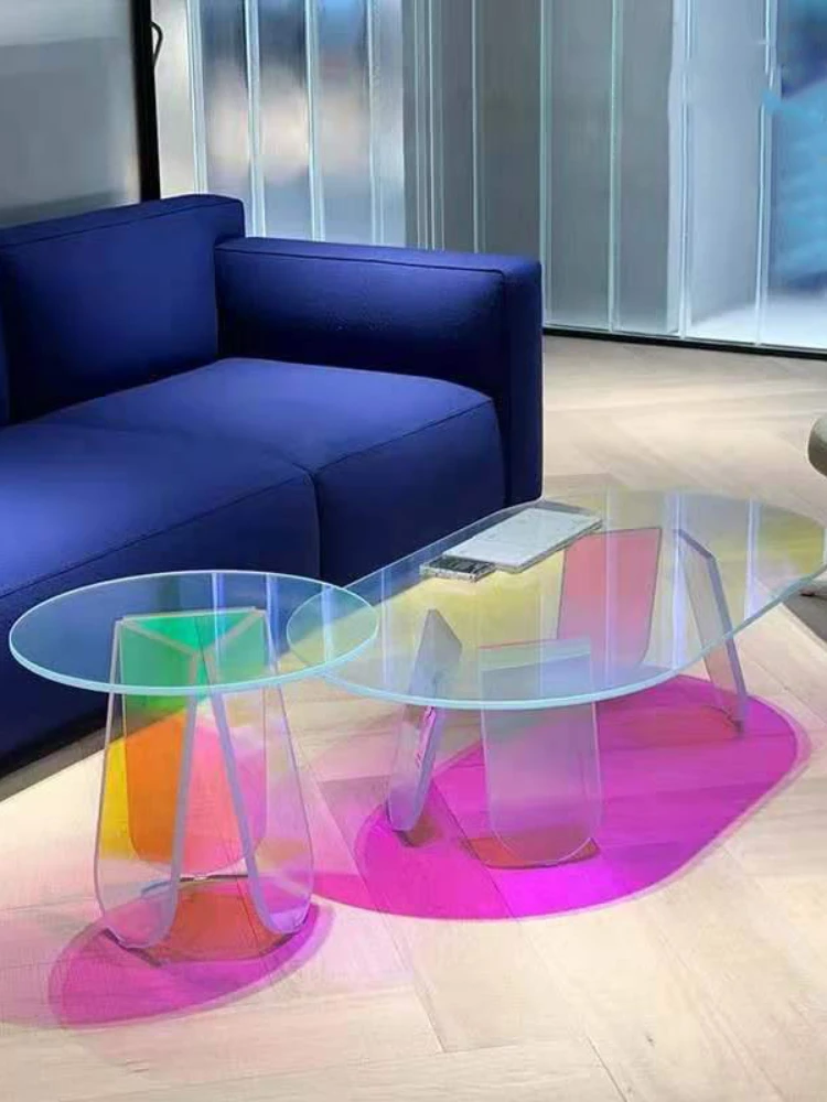 Acrylic Colorful Coffee Table Gradient round Rainbow Table