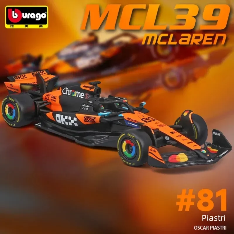 Bburago 1:43 2025 McLaren MCL39 F1 Formula 1 Racing Car Diecast Alloy Model #4 Norris #81 Piastri Collection Gift For Fans view 2