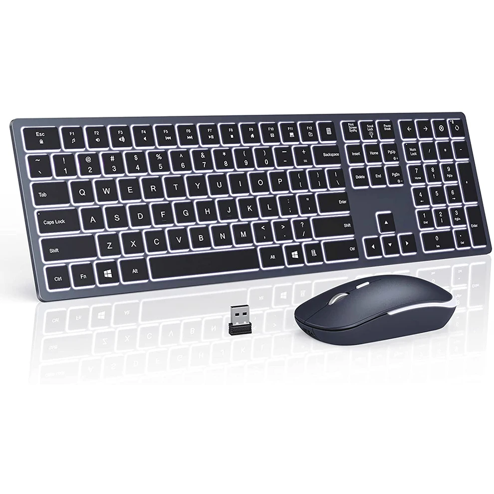 Backlight Wireless Keyboard and Mouse Combo 2.4G USB Silent Keyboard Set Rechargeable Full-Size Slim Keyboard & Mouse Set