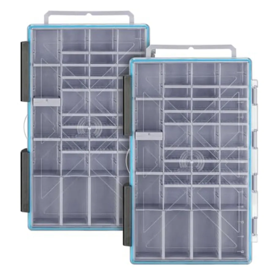 

Fishing Tackle Boxes 2-Pack Waterproof 3700 Tackle Trays with Adjustable Dividers Portable Clear Plastic Tackle Organizers with