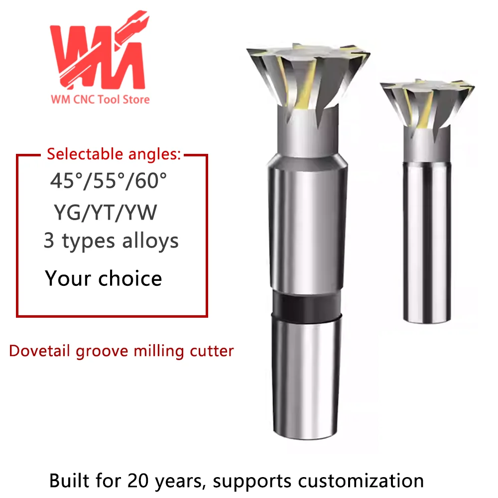 

Alloy dovetail groove milling cutter 45/55/60 angle welded straight shank dovetail groove cutter