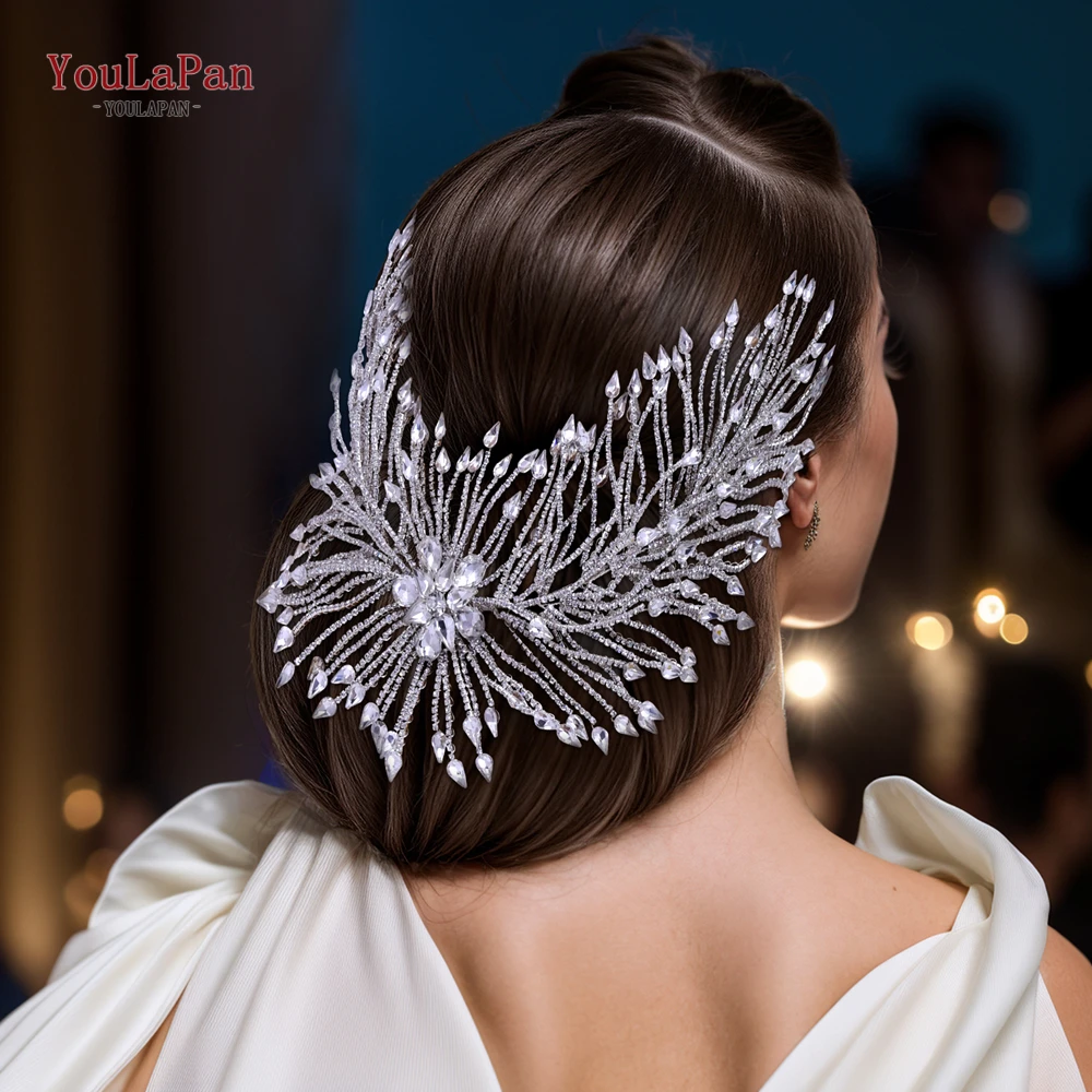 YouLaPan Bridal Headband Handmade Rhinestone Tiara Pageant Crown Wedding Heart-shaped Bridal Hair Accessories Jewelry HP429