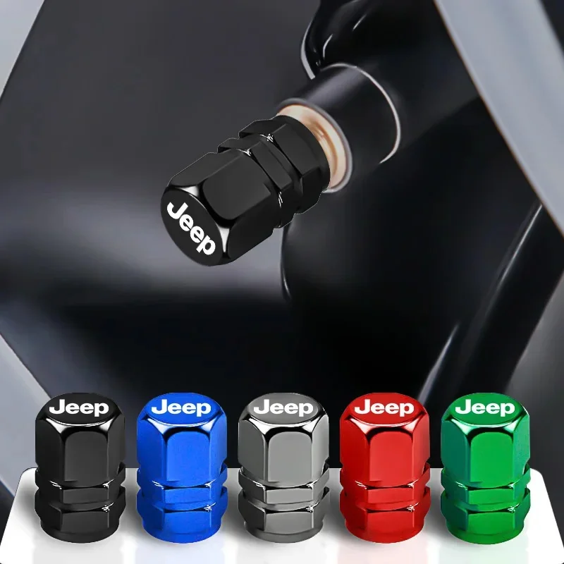 

4PCS Car Tire Valve Stem Caps Wheel Air Valve Cover for Jeep Renegade Wrangler JK JL Grand Cherokee Compass Patriot Gladiator