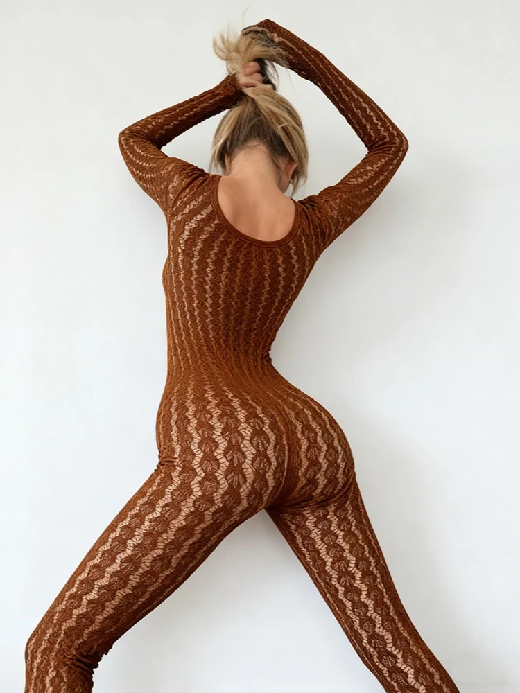 

FDYOUI Sexy See-through Bodysuit Women's Long Sleeve Night Club Overalls Black Streetwear Lady Chic One Piece Party Jumpsuits