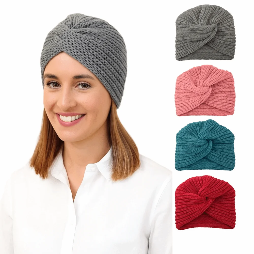 Fashion Accessories Twist Knitted Turban Hat Cross Wrap Head Warm Cashmere Bonnet Bonnet Design Wool Turban Cap Autumn Winter