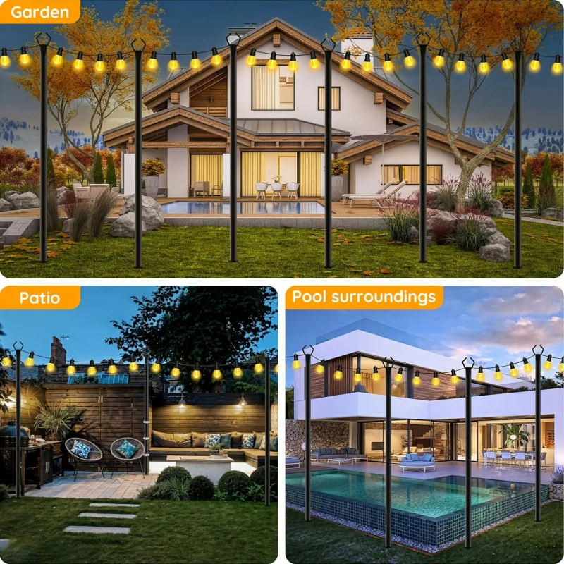 2027 HOT Metal Pole with Fork for Outdoor String Lights Pole Perfect for Gardens Patios Weddings, Backyards Decks & Parties