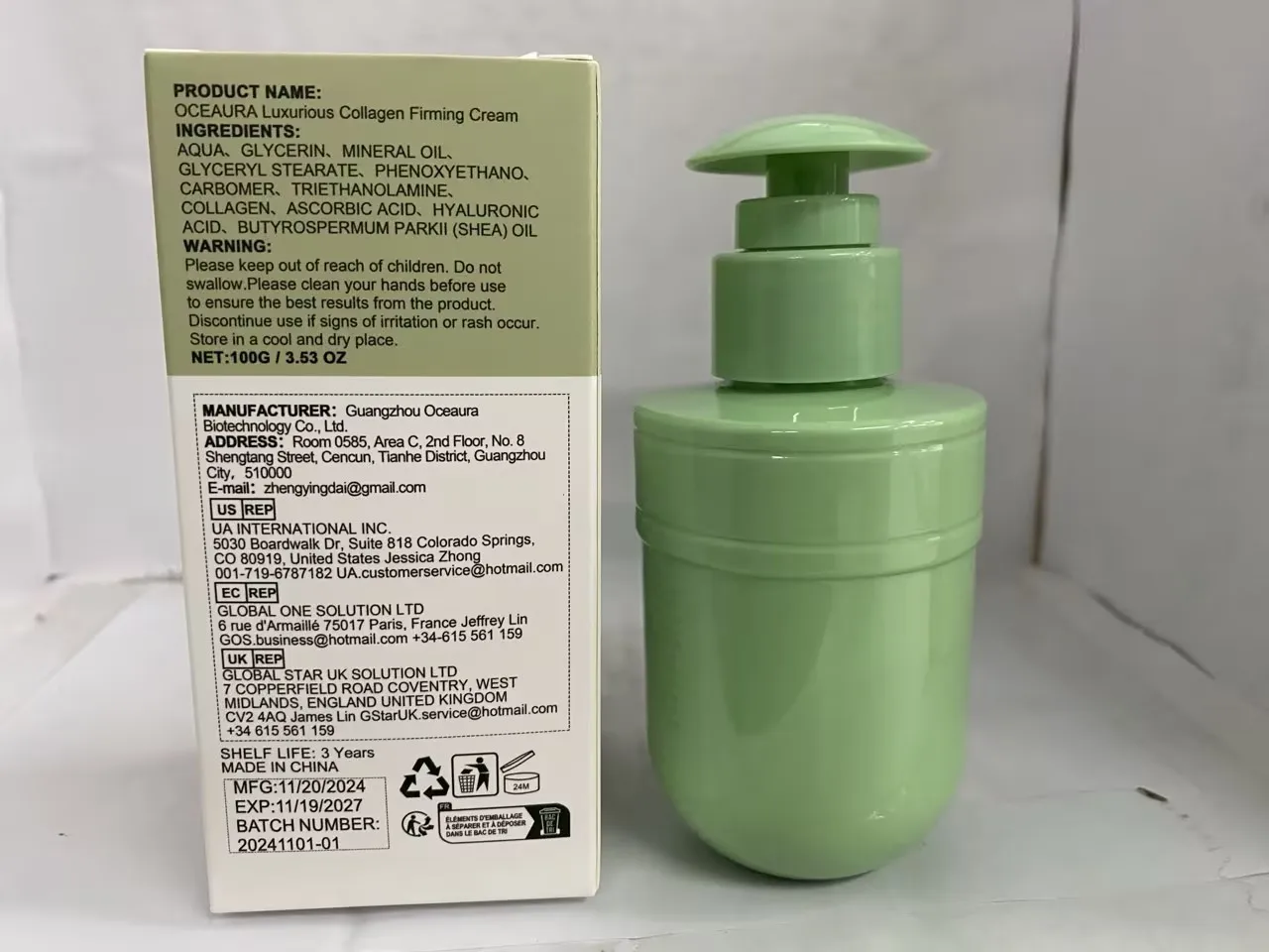 Krim Pengencang Kolagen OceAura Menghidrasi Kulit Lembut, Mengencangkan, Garis Pencerah, dan Krim Tubuh Peremajaan