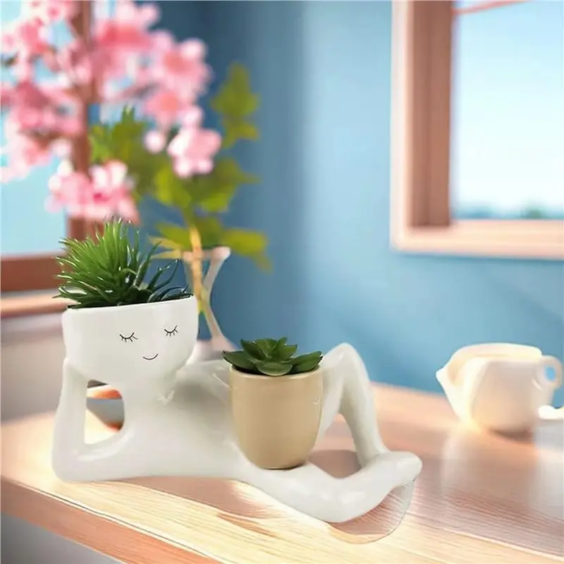 ABWZ-2X Lazy Guy Planter Resinlazy Little Character Flowerpot Planter Lying Down Resin Unique Lying Down Figure