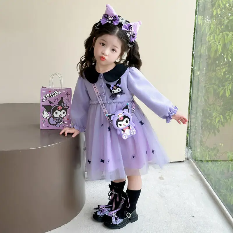 

Anime Kuromi Girls Lolita Dress Lace Party Dress for Kid Slong Sleeves Ruffled Tutu Skirt Princess Costume Outfit for Festival