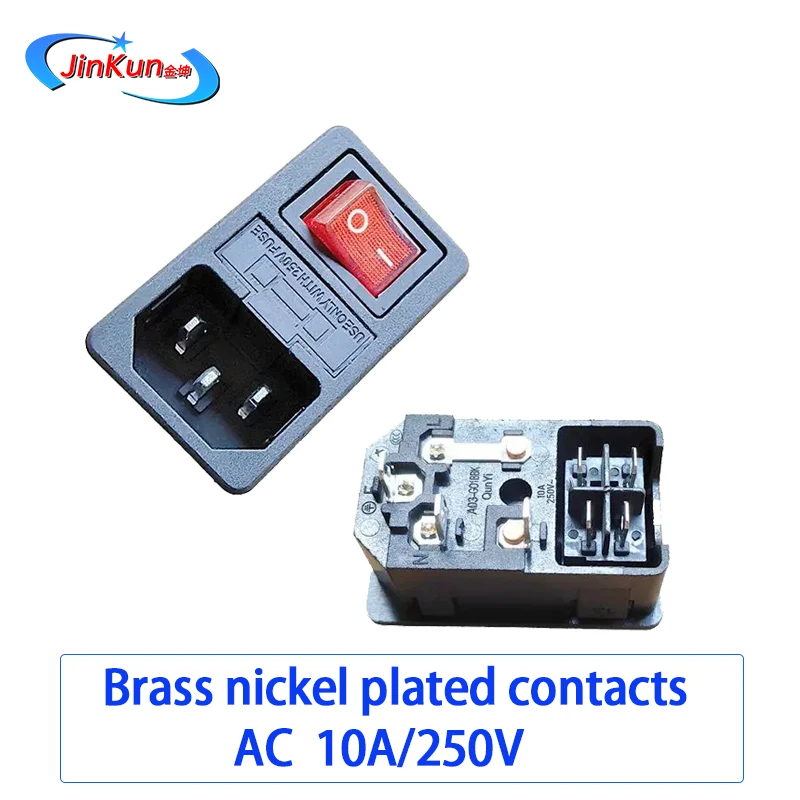 AC power socket AC-14-F16 with lamp and fuse word card socket with kcd4 switch in three
