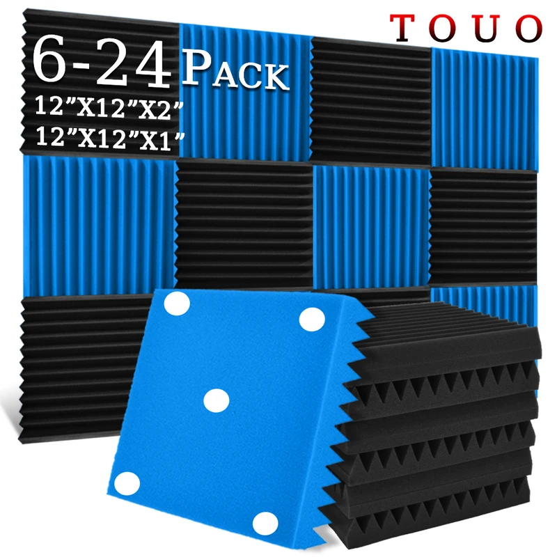 

TOUO 6/12/24 Pcs Acoustic Foam Fireproof Soundproofing Sponge Wall Soundproofing Studio Home Sound-Absorbing Soundproof Foam