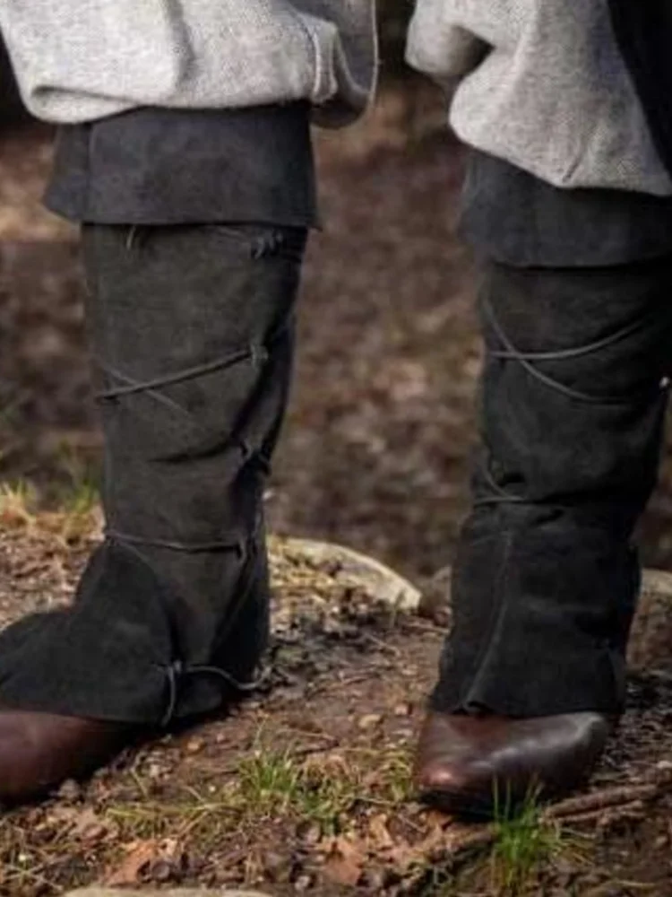 Mittelalterliche Wikinger-Ritter Lederbeinschutz Steampunk Stiefel Schuhüberzüge Erwachsenen-Rollenspiel-Kostüm Riemchen-Hochstiefel Requisiten 2025 – Detail 7