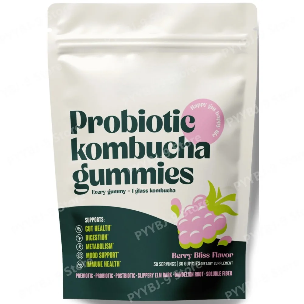 

Prebiotic Probiotic Postbiotic Kombucha with Slippery Elm and Dandelion Root, MCT Oil; 30 Gummies, Per Serving 1 Gummy (5g)