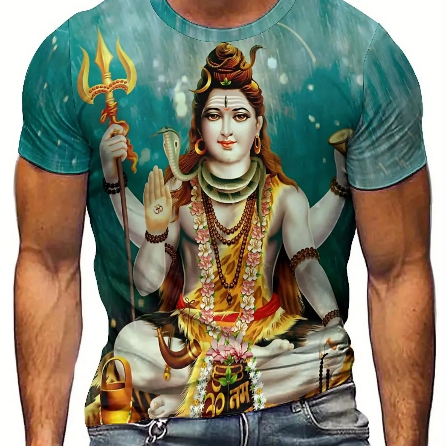 Men's & Women's Hindu Lord Shiva Graphic T-Shirt - Indian God Tee with Trident, Soft Polyester Shirt for Cultural Events