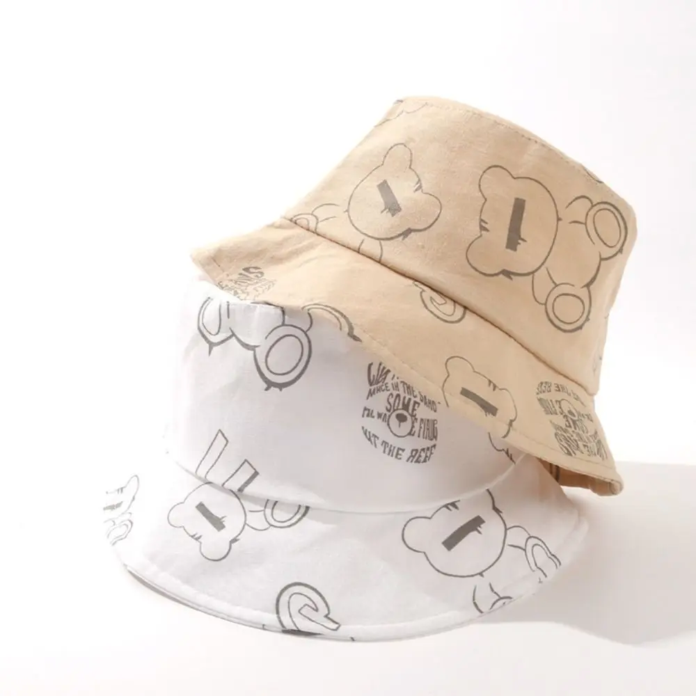 

New Korean Baby Bucket Hat Outdoor Sun Hat Kids Bear Printing Fisherman Basin Hat Boys Girls Outdoor Sun Caps Child Panama Cap