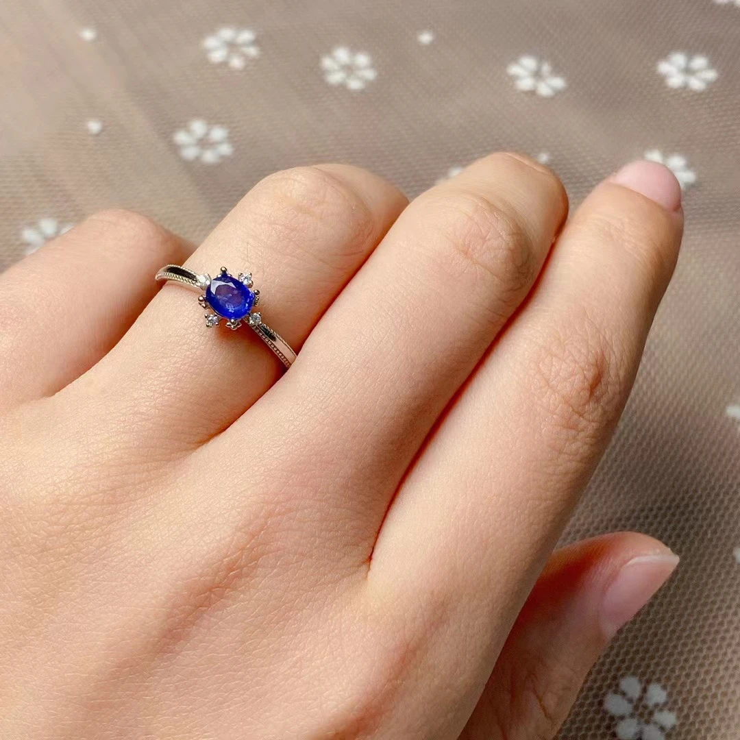 100% Genuine Sapphire Ring for Engagement 0.4ct 4mm*5mm Blue Sapphire Ring 925 Silver Jewelry for Woman