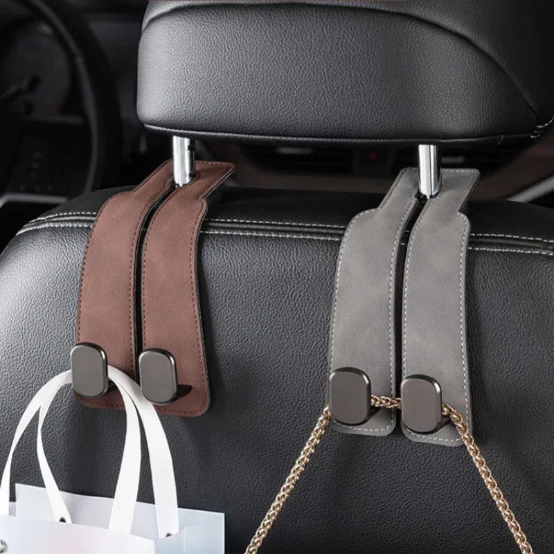 Car Seat Back Hook with Hidden Metal Hooks - PU Leather Material, Suitable for Various Car Models for Tesla Kia BMW Audi