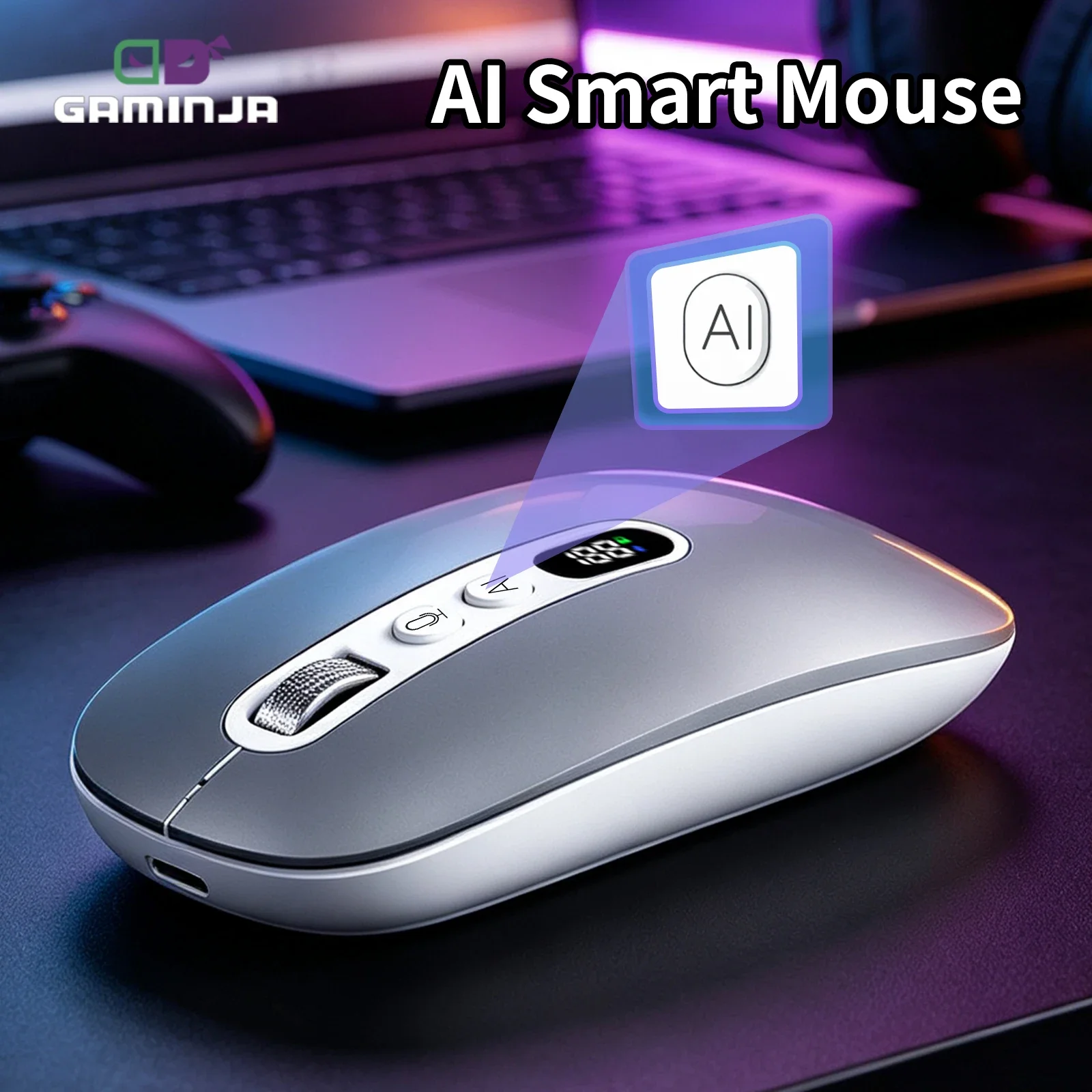 GAMINJA AI Smart Office Mouse Wireless Bluetooth 4000DPI Silent Voice Typing AI PPT Generator Translation for PC Mac Laptop