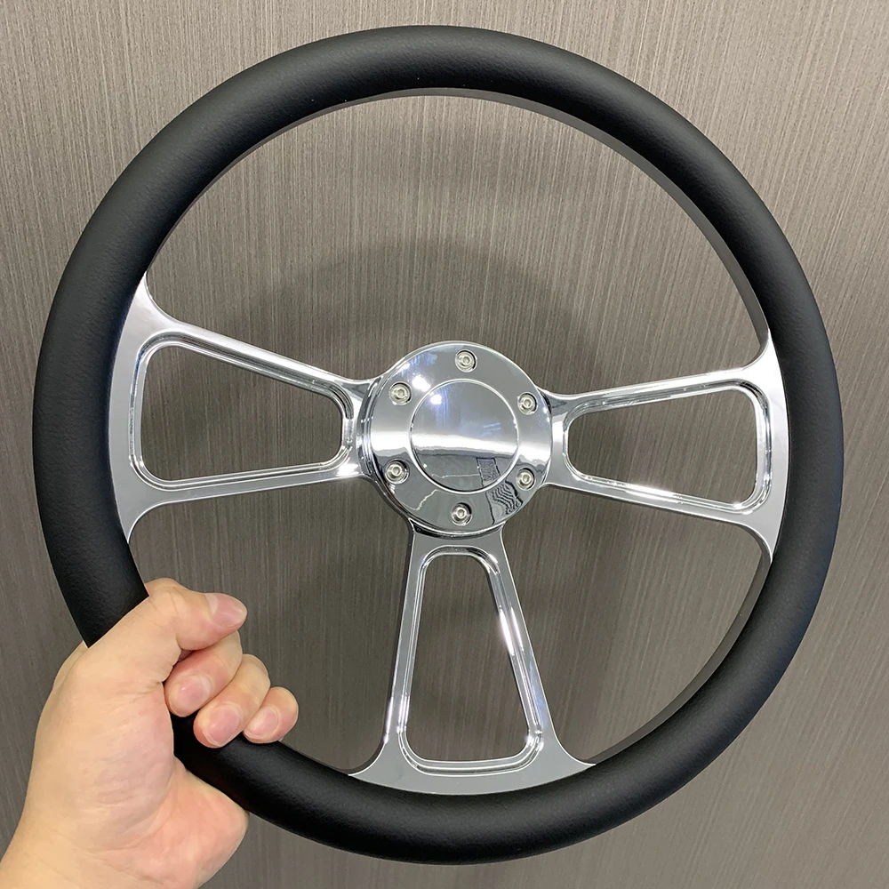 Universal 14 inch 350mm classic retro Microfiber Leather black chrome plated three spoke bracket 5mm thick steering wheel