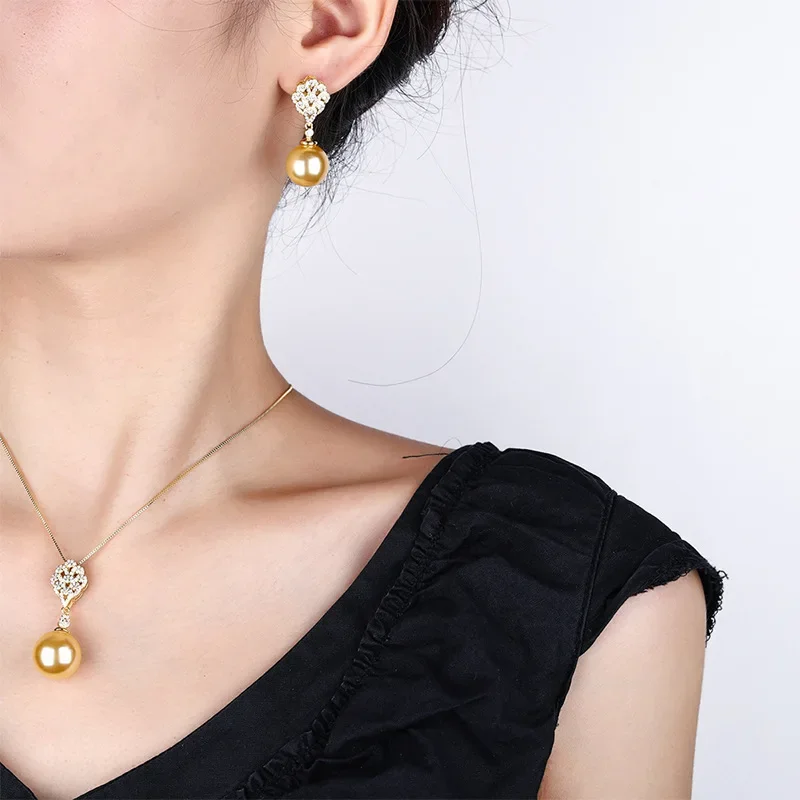 

Серьги из серебра S925 с позолотой 18К и платиной PT950, с жемчугом, модные, элегантные, для женщин, 14 мм