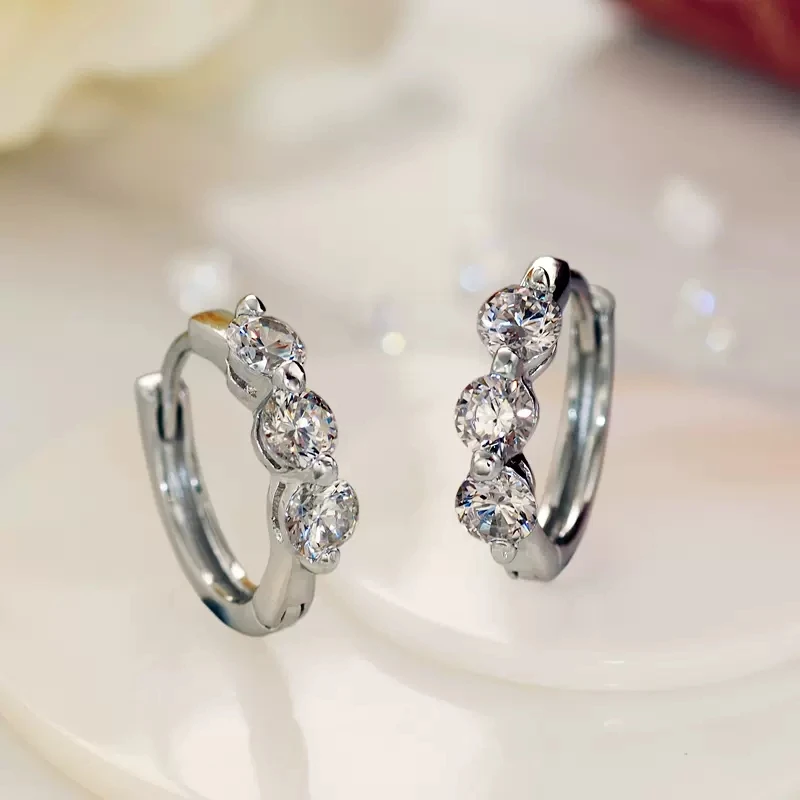 Huitan Dazzling Circle Earrings with Crystal CZ Silver Color Simple Stylish Hoop Earrings for Women Daily Wear Versatile Jewelry