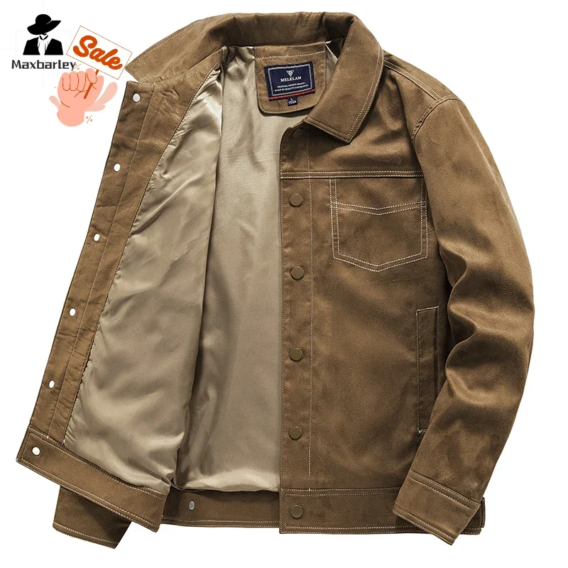 

Brand Deerskin Fleece Jacket Men's Autumn Luxury Slim-fit Solid Color Lapel Coat Korean Gentleman Comfortable Leather Jacket