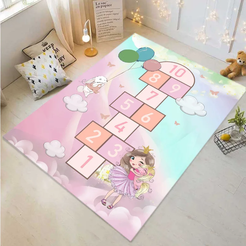 Pink Carpet for Children Boys Girls Cartoon Game Square Carpets Kindergarten Early Education Baby Crawling Mat Home Decor Rug
