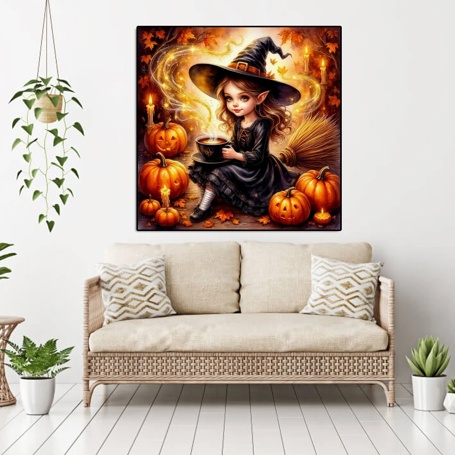 

Хэллоуин Ведьма Кофе Diy Алмазное искусство Наборы для рисования Ювелирные изделия Вышивка крестиком Полная дрель Мозаика Вышивка Фотографии Настенный декор