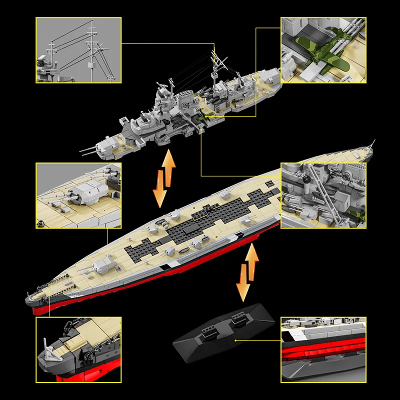 

84CM BISMARCK BATTLESHIP Battleship Warships Building Blocks Toy WW2 Military Series MOC Boat Model Bricks Toys for Boys Adult