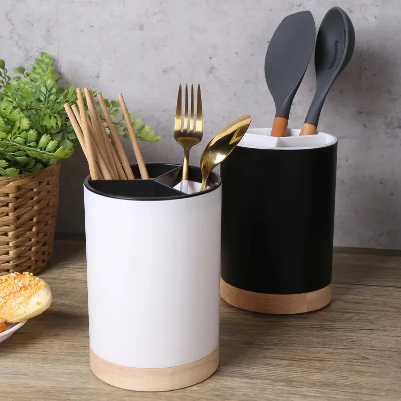 

Kitchen Utensil Holder, Countertop Silverware Organizer with Drain, Spoon & Chopstick Caddy, Multifunction Cutlery Container