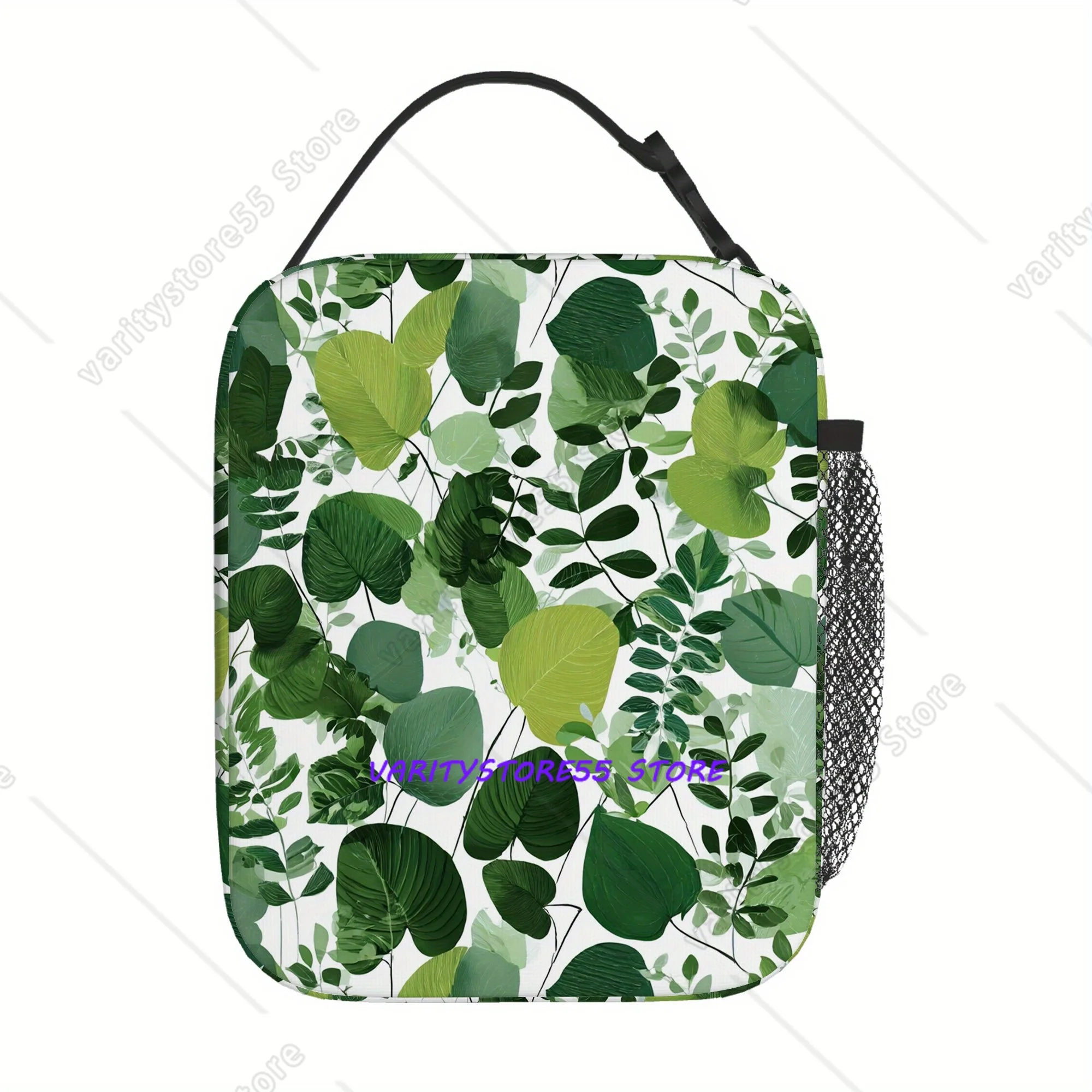 Green Leaf Lunch Box Reusable Oxford Bento Tote Bag Portable Thermal Lunch Bag for Adults Kids Work School Picnic
