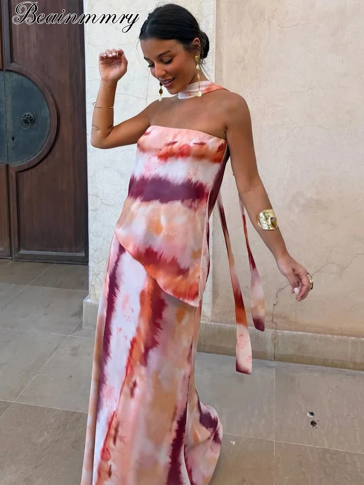tie dye boho dress Women's Strapless Long High Waist Sleeveless Slim Fit Maxi Dresses 2026 Summer Beach Party Holiday Gowns this easygoing maxi dress CyberAdd Short Dress Bali Tiger Color:Z_blue