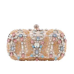 New Champagne Dinner Bag Colorful Rhinestone Handheld Bag European and American Style Women's Evening Dress Bag Storage Bag