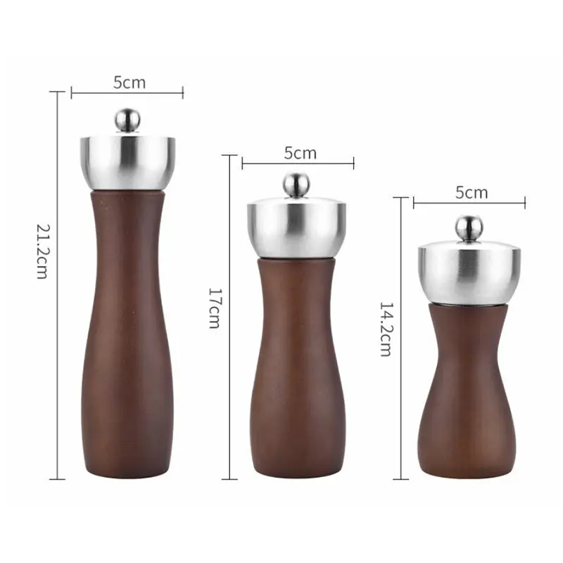 Solid Wood Salt Pepper Grinder Set Spice Salt Shaker 304 Stainless Steel Metal Head Manual Pepper Mill kitchen Pepper Grinder