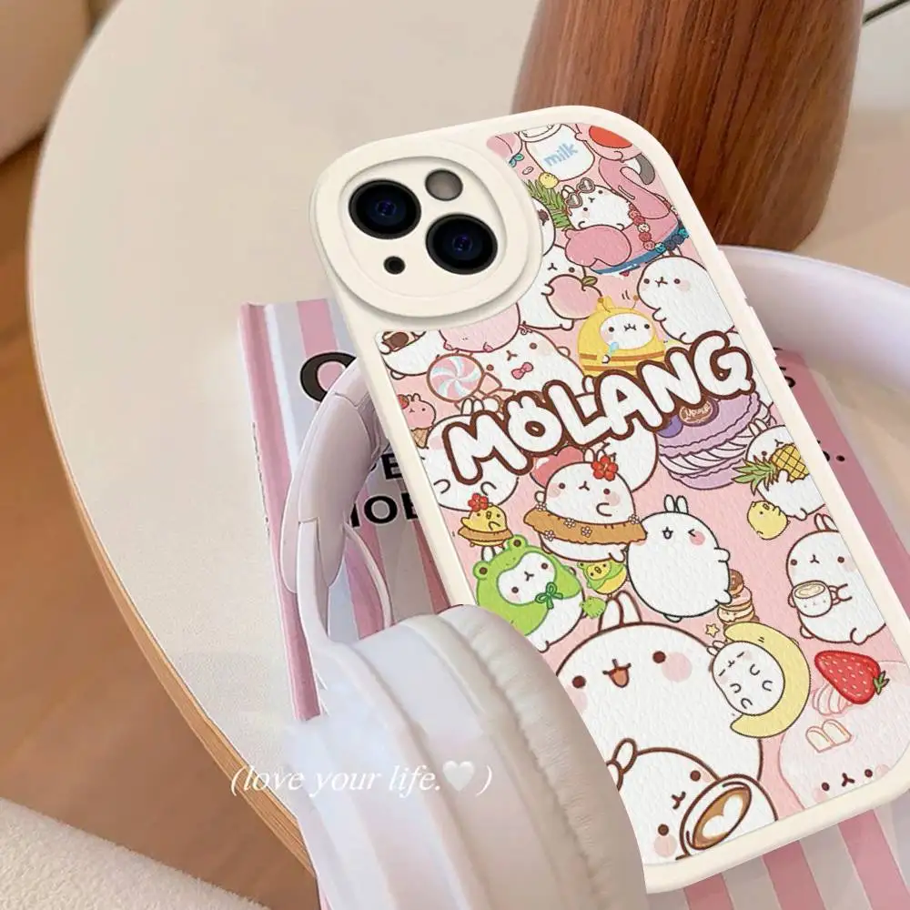 Kawaii M-Molangs Phone Case Hard Leather For IPhone 14 13 16 Mini 15 14 11 12 Pro Max Plus Fundas 4