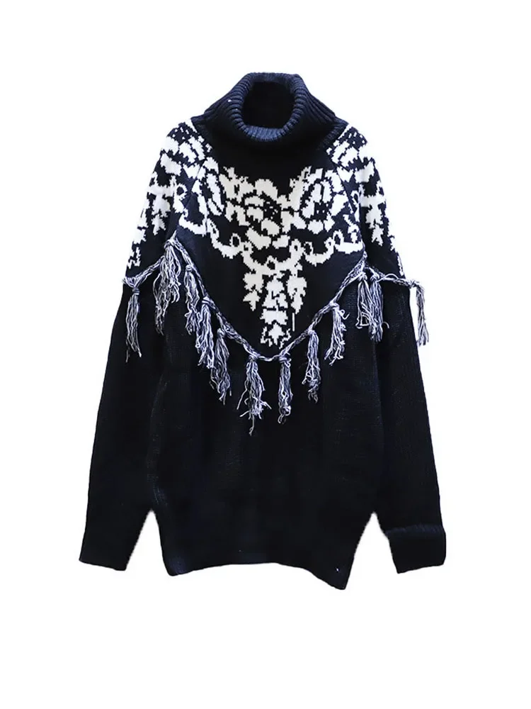 XITAO Patchwork Tassel Knitted Pullover Sweater Women 2024 Spring Casual Fashion New Style Temperament Women Clothes ZY1528