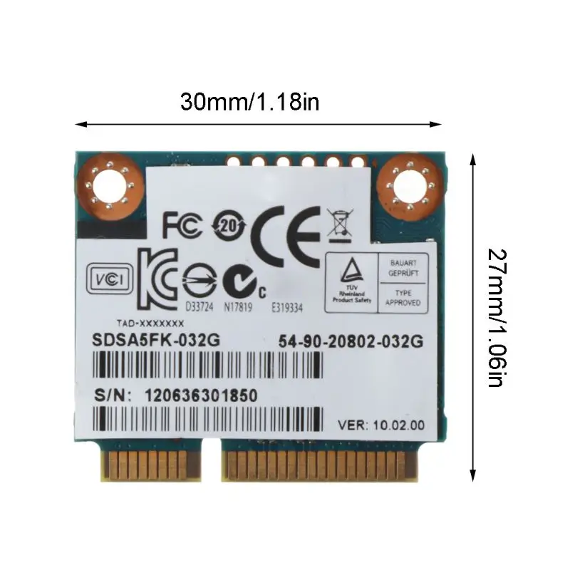 MSATA 32G SDSA5FK-032G ตัวแปลงการ์ดอะแดปเตอร์ไร้สายขนาดครึ่งสำหรับคอมพิวเตอร์พีซี