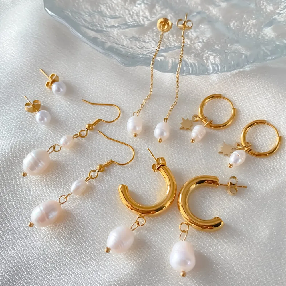 eManco أقراط لؤلؤ المياه العذبة الفولاذ المقاوم للصدأ المرأة مجوهرات سلسلة قطرة مثقوب أقراط اللؤلؤ والمجوهرات مجموعة هدية بالجملة #5