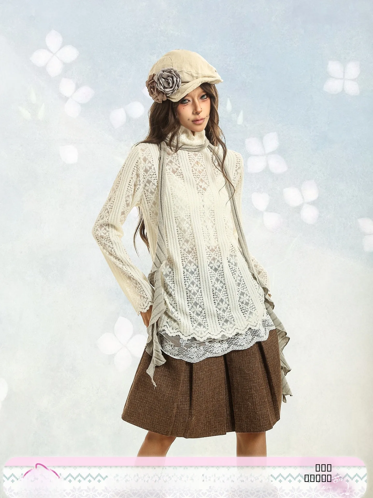 

Long Sve Lace Base irt Hollow out Bobbin Lace Women's White Trimmed Lace Top Knitted Winter Commute Sle Slim Fit Cotto...