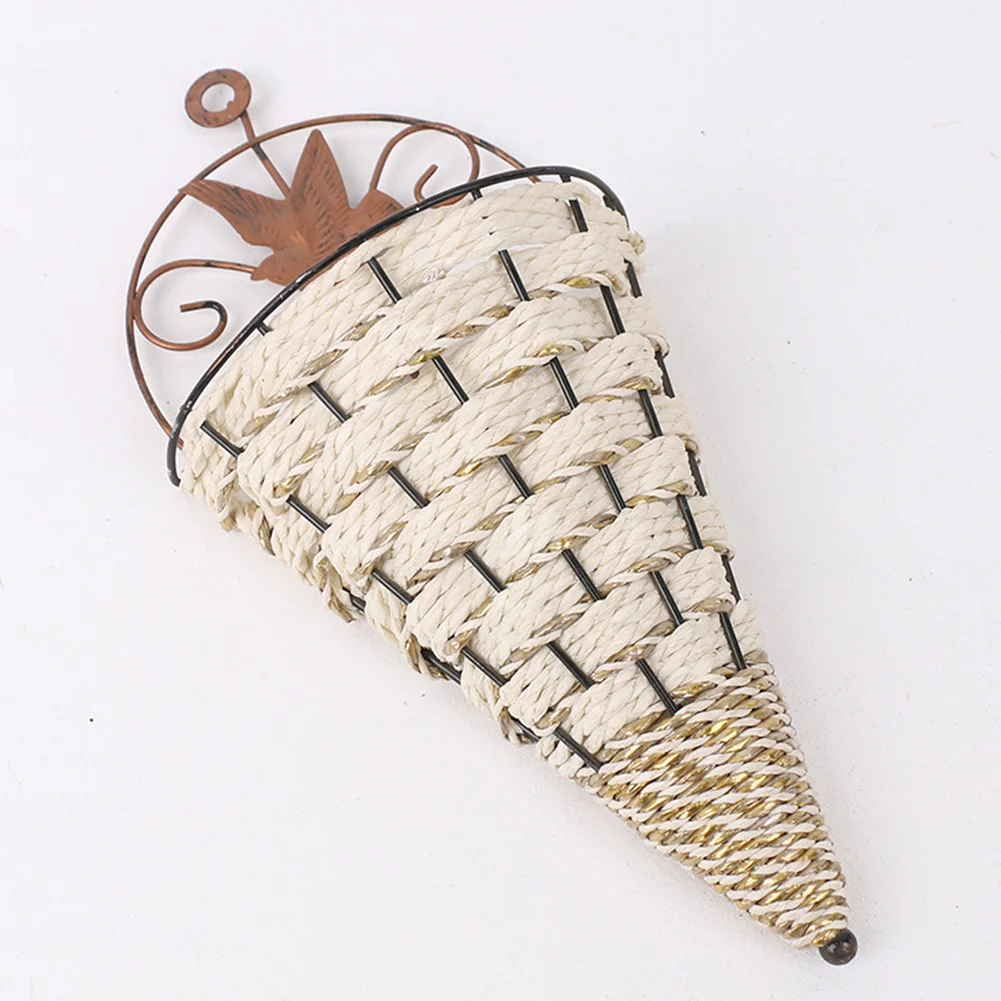 Flower Wall Holder Basket in Rattan Design for Indoor Outdoor Vertical Plant Display Suitable for Corridor Bedroom