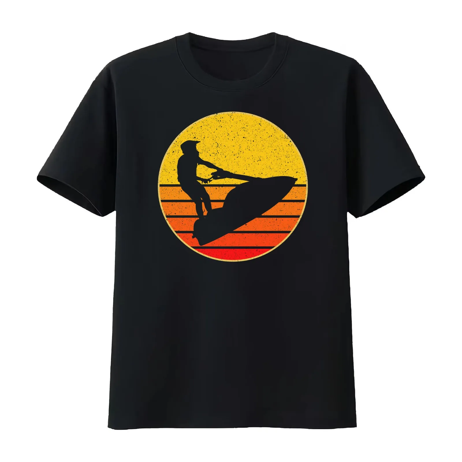 Vintage Retro Jet Water Ski Sunset Water Silhouette Gift T-Shirt Summer Casual Cotton Tee Oversized Streetwear Tops