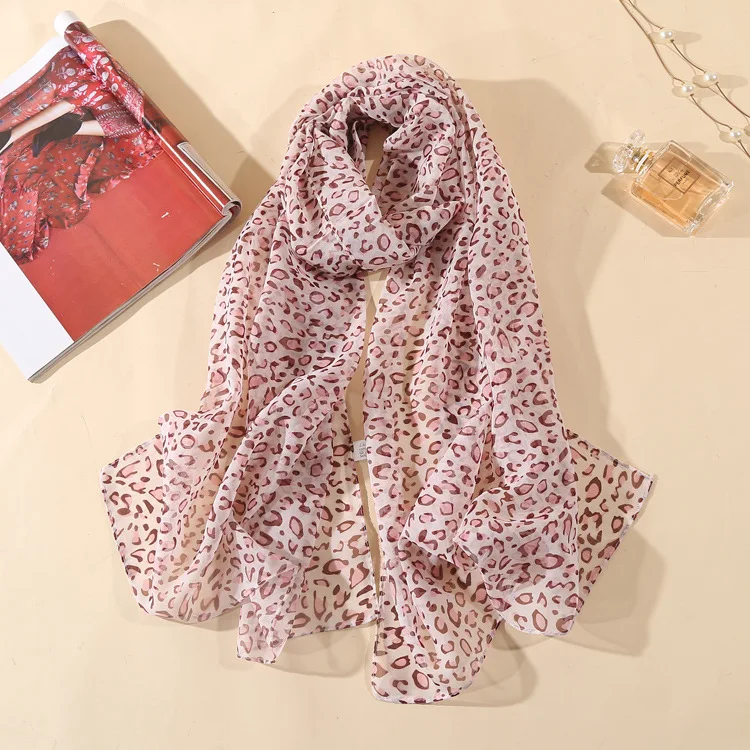 50*160cm Scarf Summer Small Scarf Dual-use Wild Small Silk Scarf Classic Leopard Chiffon Scarf Ladies Thin Shawl Hijab Scarf