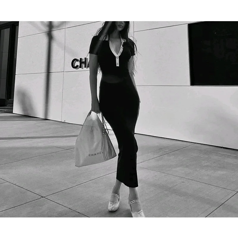 Vestido de malha longo de manga curta com blocos de cores para mulheres, estilo casual para o dia a dia, com gola , cintu...