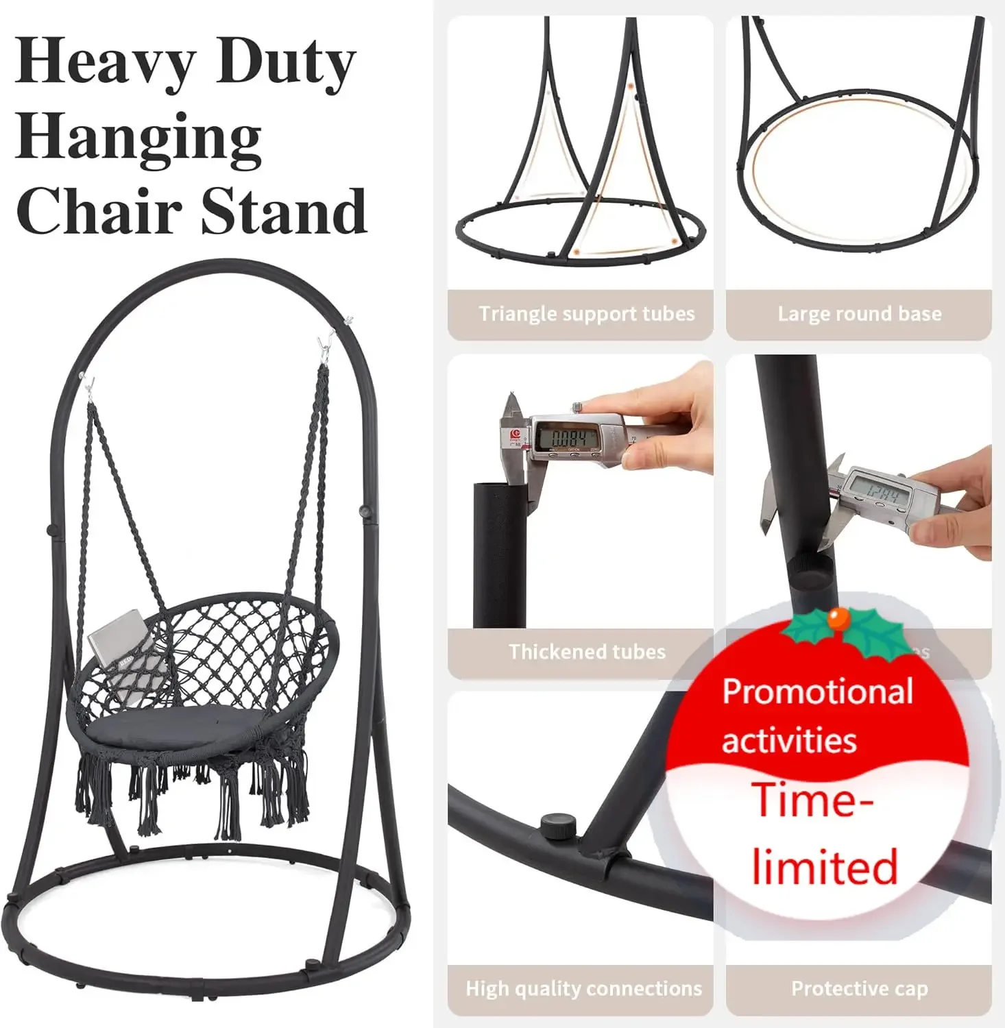

Indoor Hammock Swing Chair with Stand, Hanging Chair Outdoor with Stand, 330 lbs Capacity, Patent Pending, Grey