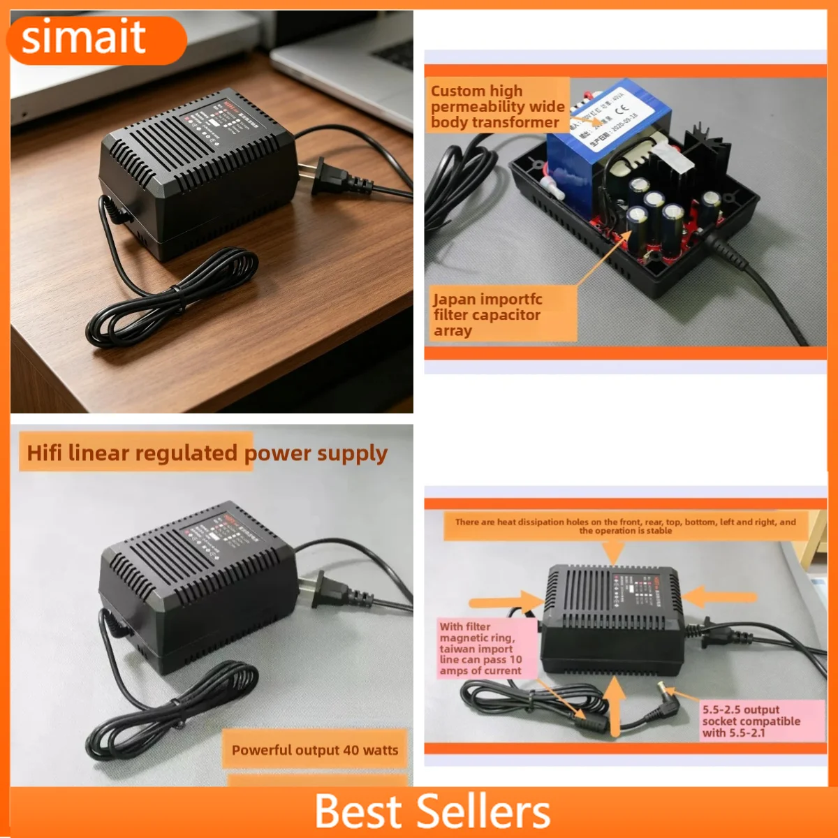 40W Ultra Low Noise Linear Regulated DC Power Supply 5V 4A 6V 9V 3.5A 12V 3.3A 15V 2.6A 24V 1.7A for Audio DAC HiFi