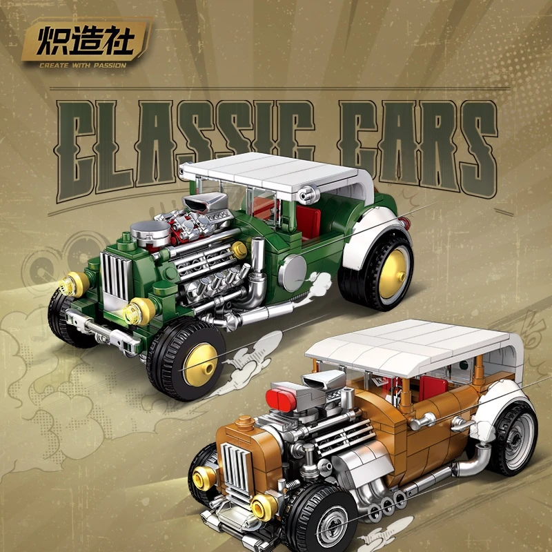 

City Mechanical Classic Car MOC Model Bricks Convertible Racing Vehicle Block Set For Retro Table Display Birthday Gift For Kids