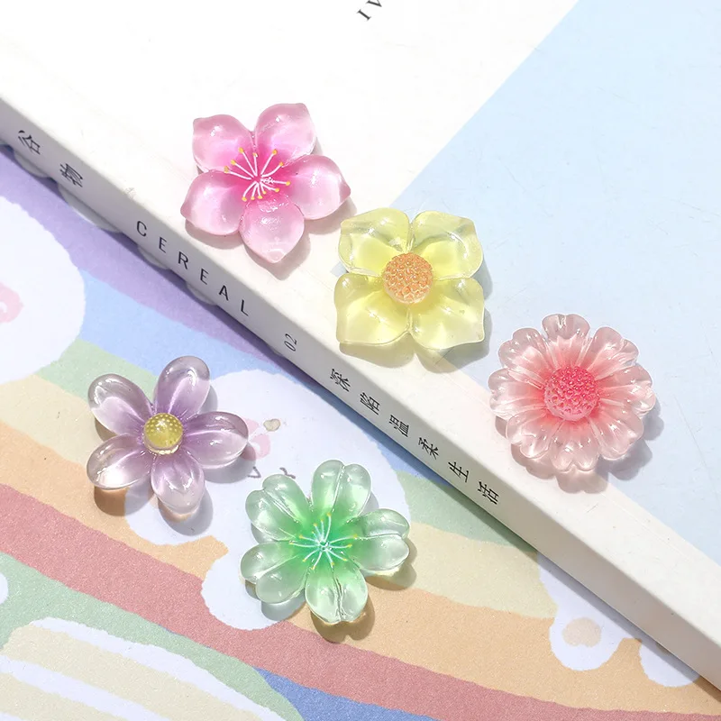 20pcs Sakura Resin Flowers Cabochons Flatback for Scrapbooking Lovely Flat Back Blossom Embellishments for Hairpin Accessories