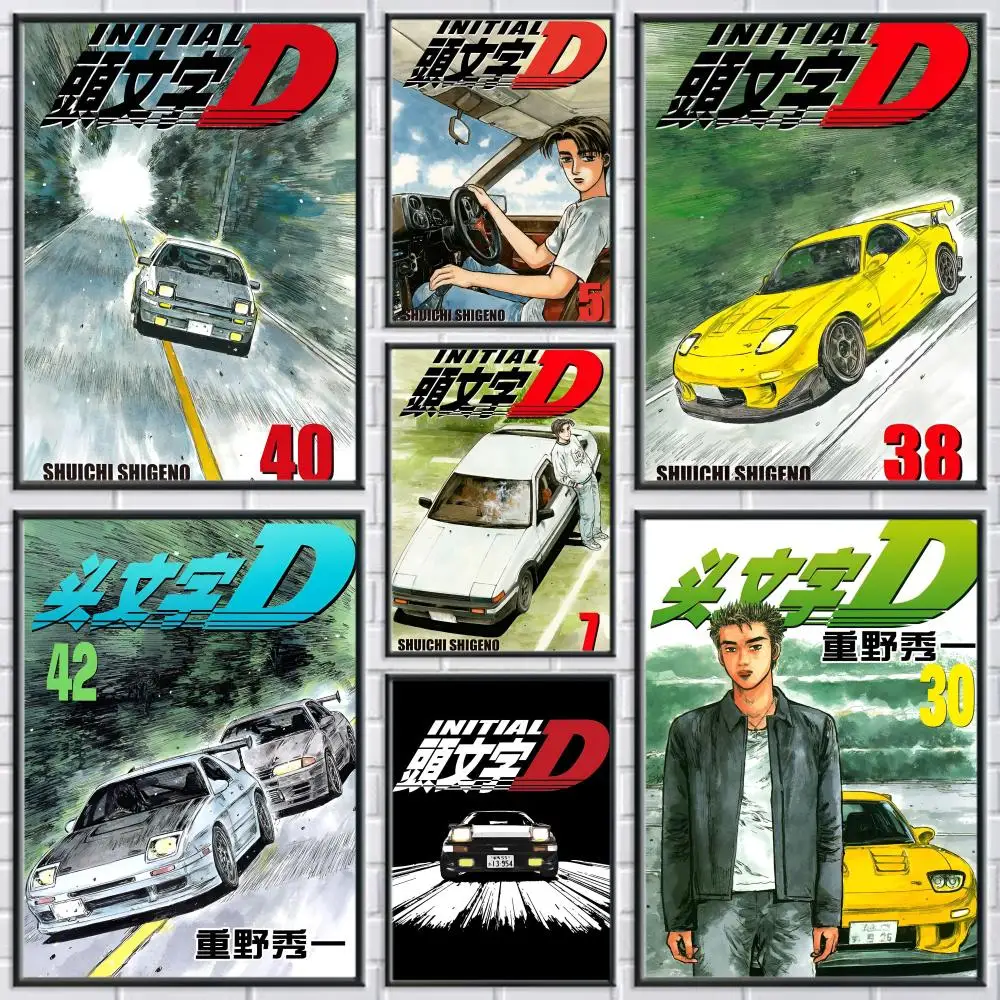 Anime I-Initial D Retro Poster Moderne und elegante Wandaufkleber für Heimdekoration Wohnzimmer Schlafsaal Wandkunst