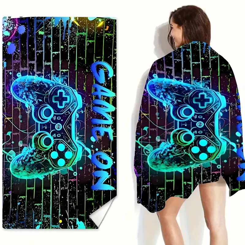 1PC Gamer Beach Towel Game On Suitable for yoga, swimming, camping, big bath towels, essential travel accessories