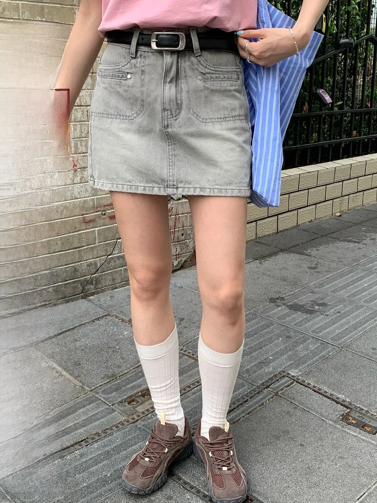 

Джинсовая юбка RAINY с высокой талией, женская, винтажная, повседневная, А-силуэт, летняя, стройнящая фигуру